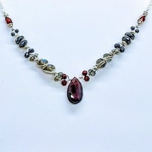 Garnet labradorite hematite & sterling silver neck